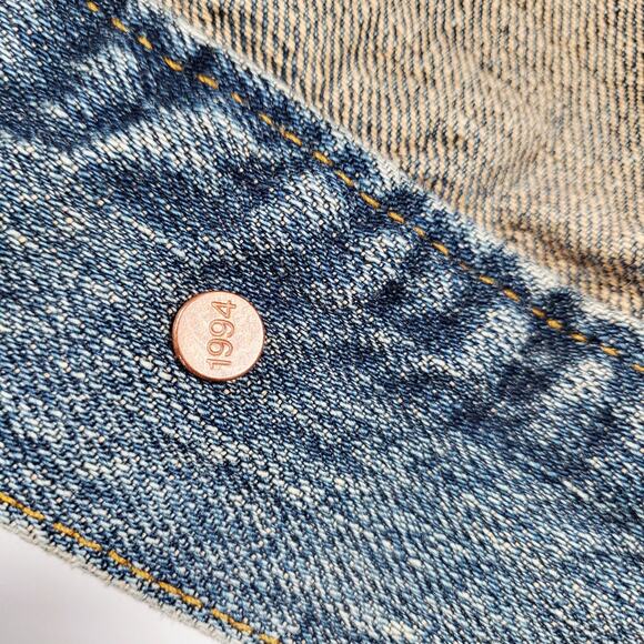 LIZI PHOENIX Old Navy Custom Hand-painted Blue Jean Trucker Jacket Men's Size L - Picture 8 of 11